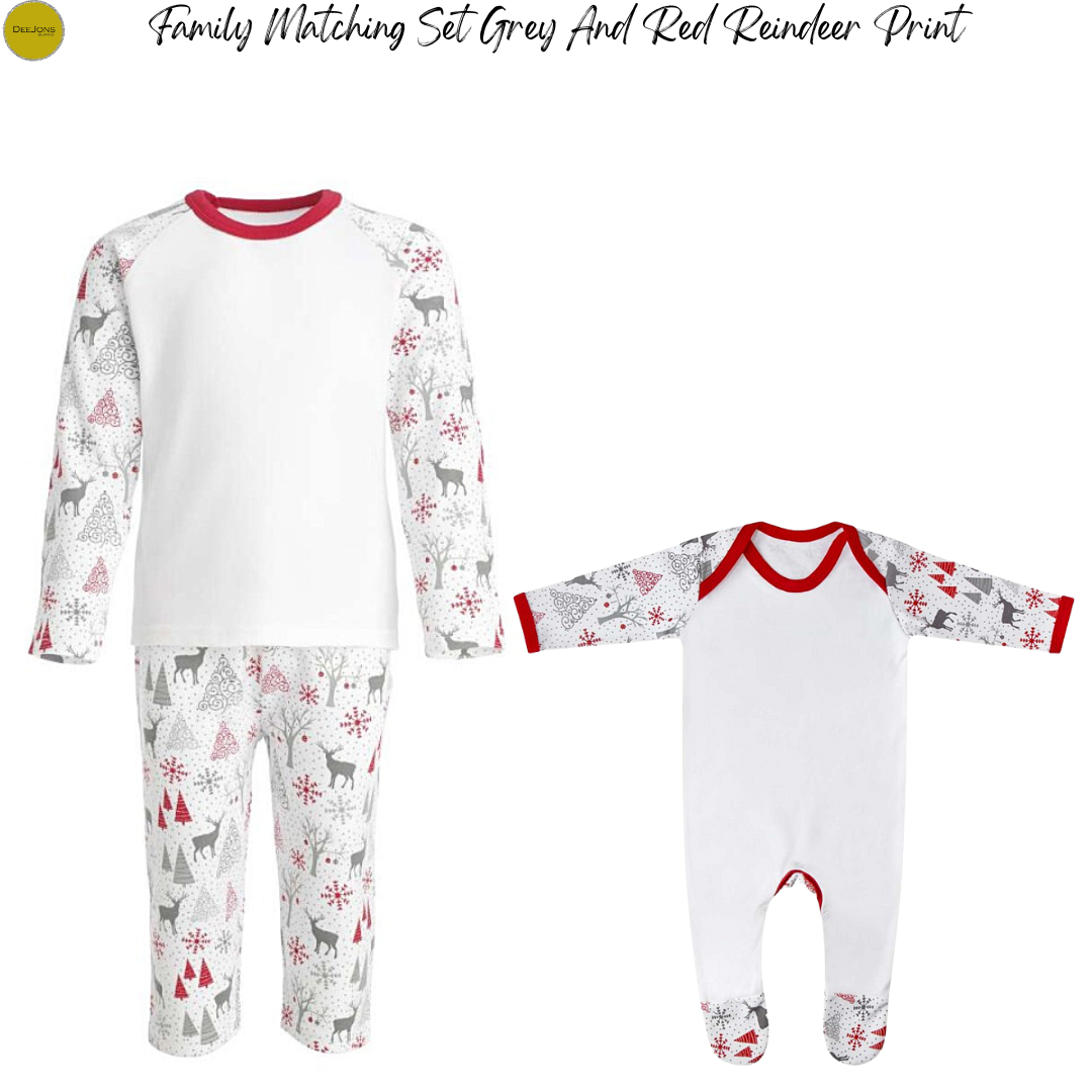 Family Matching Set Grey And Red Reindeer Print