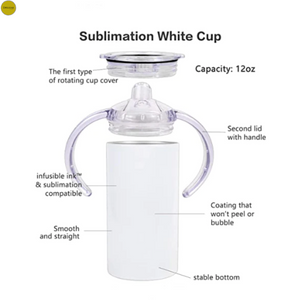 12oz Sublimation Children's Sippy Cup With Two Lids and Straw