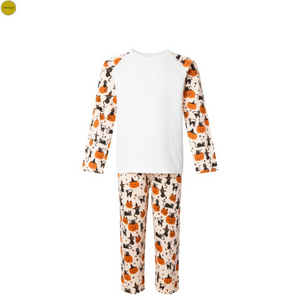 Pumpkin & Cats Print Long Raglan Sleeve Pyjama Set