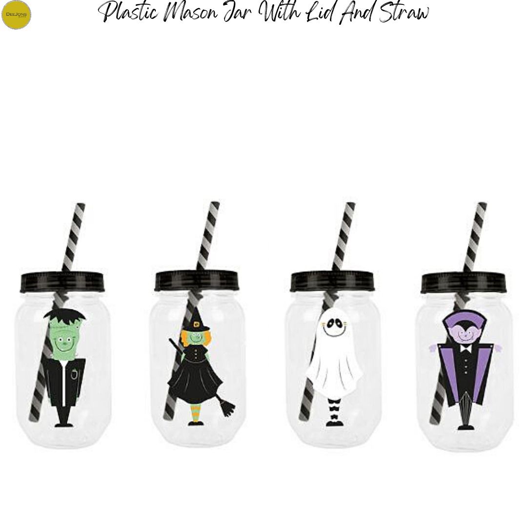 Halloween Mason Jar With Plastic Lid And Straw