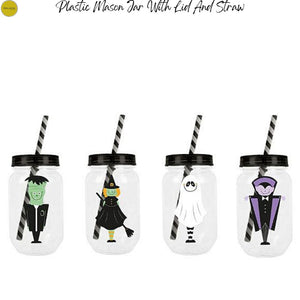 Halloween Mason Jar With Plastic Lid And Straw