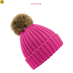 Load image into Gallery viewer, Beechfield Adult Faux Fur Pom Pom Chunky Beanie
