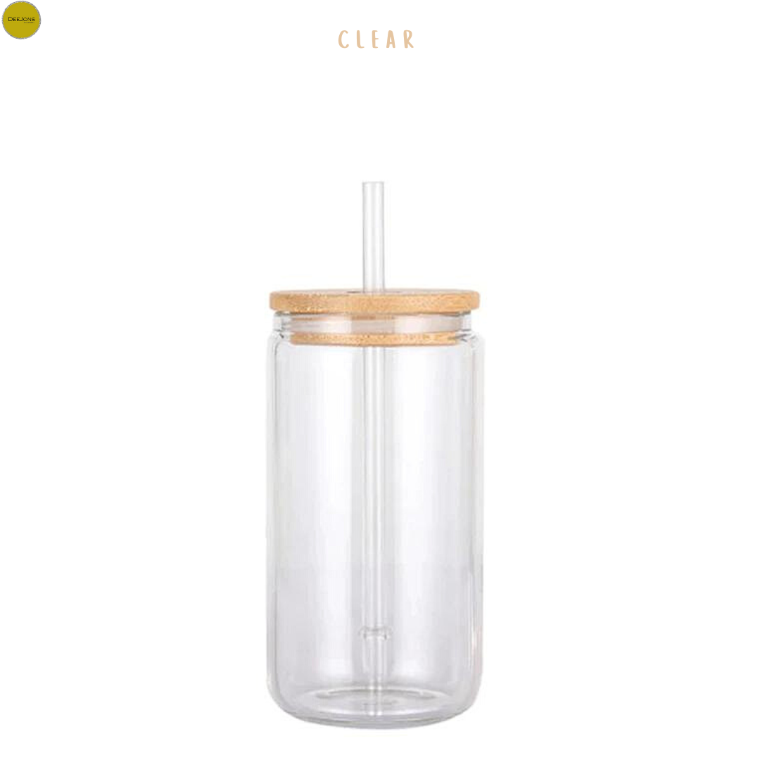 16oz Sublimation Glass Can with Bamboo Lid and Straw