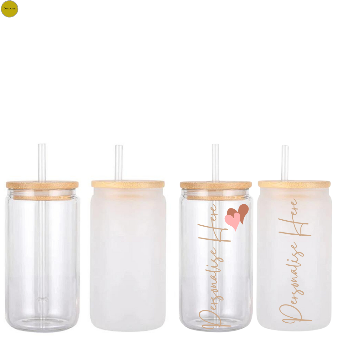 16oz Sublimation Glass Can with Bamboo Lid and Straw