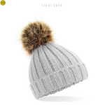 Load image into Gallery viewer, Beechfield Junior Faux Fur Pom Pom Chunky Beanie
