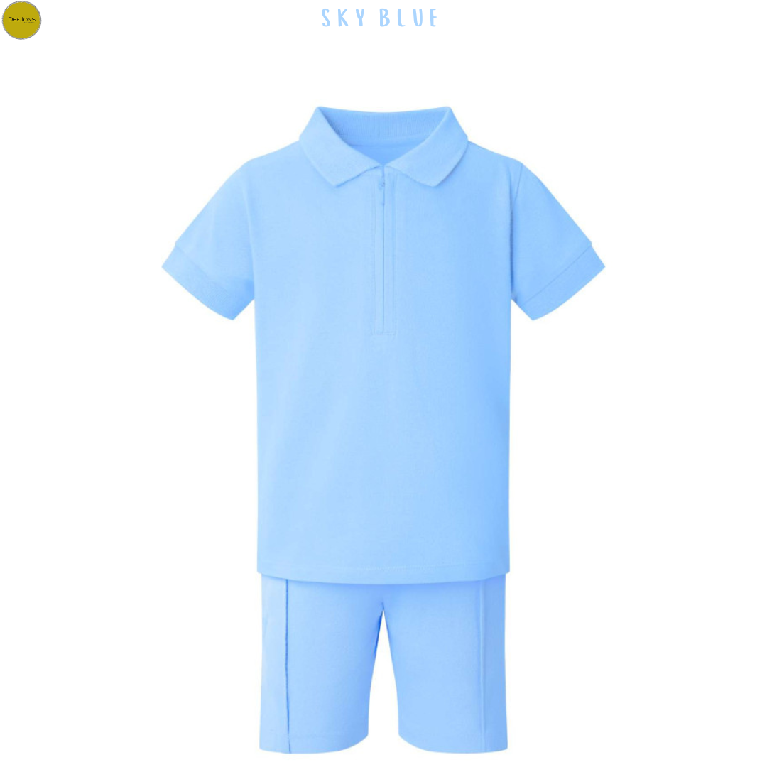 Boy's Zip Neck Polo Shirt And Short Set