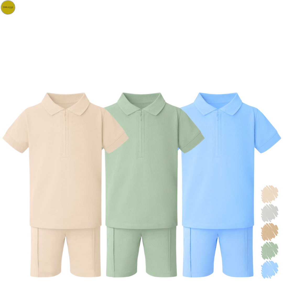 Boy's Zip Neck Polo Shirt And Short Set