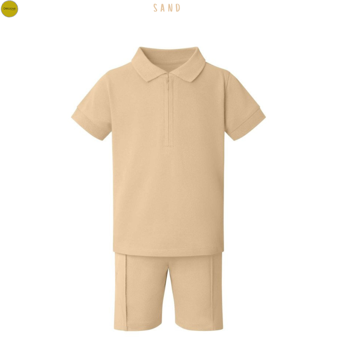 Boy's Zip Neck Polo Shirt And Short Set