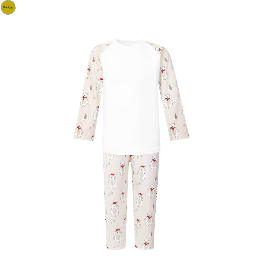 Childrens Christmas Polar Bear Print Long Raglan Sleeve Pyjama Set
