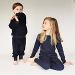 Load image into Gallery viewer, Oxford Blue Ribbed Lounge Set Unisex Pyjama 2 Piece DreamBuy.co.uk
