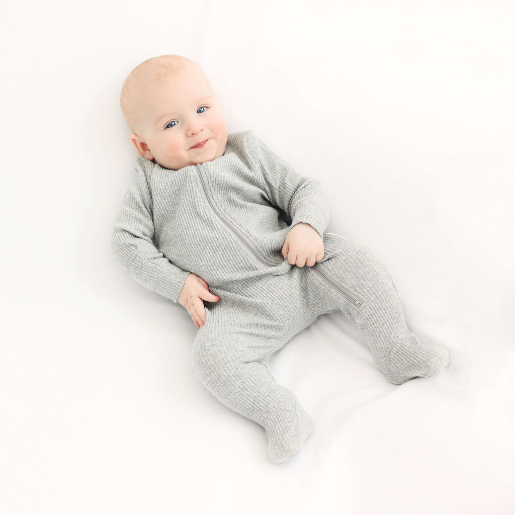 Dove Grey Zip up Sleepsuit Ribbed Romper Babygrow 0-3Y Unisex DreamBuy