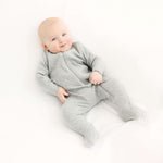 Load image into Gallery viewer, Dove Grey Zip up Sleepsuit Ribbed Romper Babygrow 0-3Y Unisex DreamBuy
