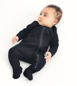 Black Zip Sleepsuit Ribbed Romper Babygrow 0-3Y Unisex DreamBuy