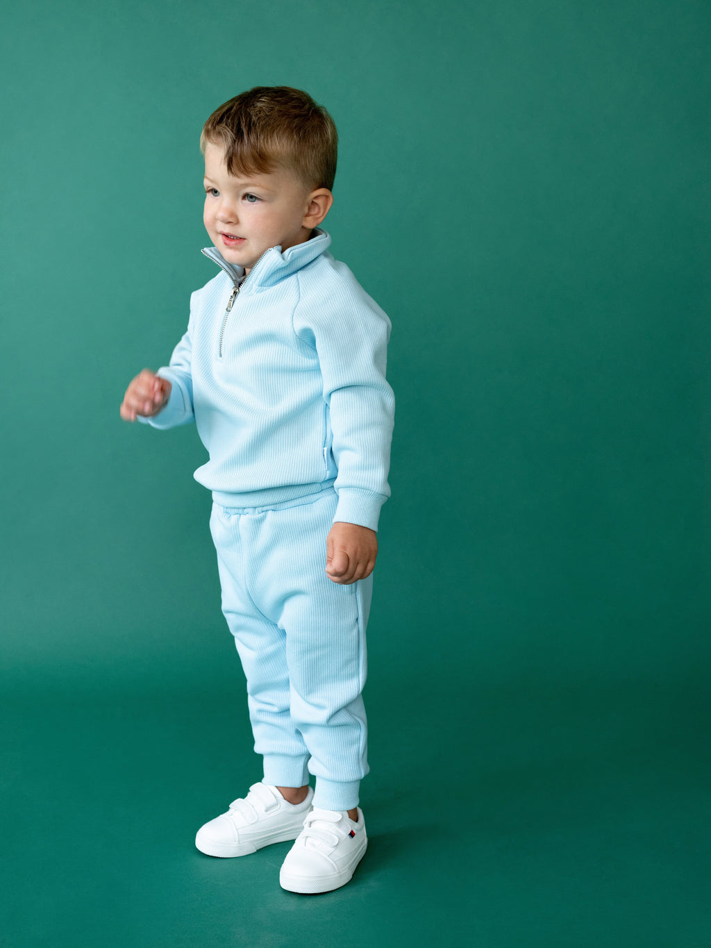 Frost Blue Kids Fleeced Tracksuit Ribbed Cotton DreamBuy