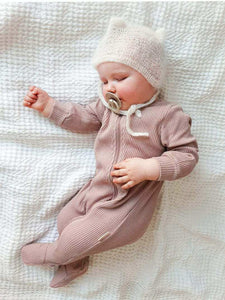 Velvet Mocha Zip up Ribbed Romper Babygrow Sleepsuit 0-3Y Unisex DreamBuy