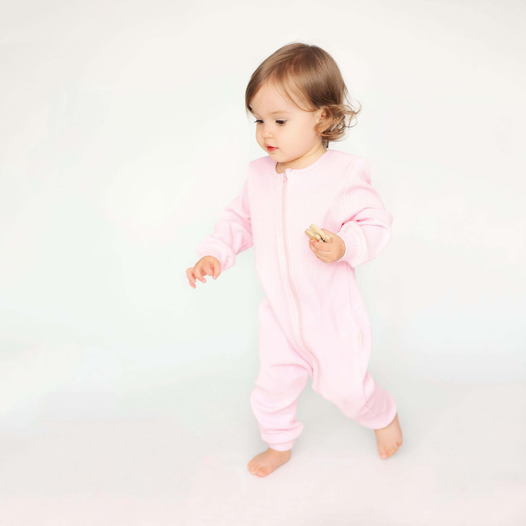 Sweet Pink Zip Up Ribbed Romper Babygrow Sleepsuit 0-3Y Unisex DreamBuy