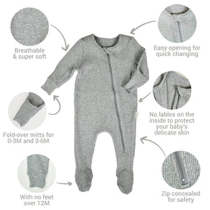 Black Zip Sleepsuit Ribbed Romper Babygrow 0-3Y Unisex DreamBuy